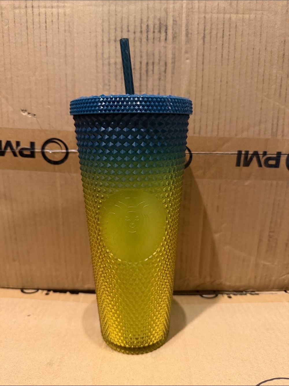 Starbucks Blue to Yellow Studded Ombre Cold Cup with Straw
